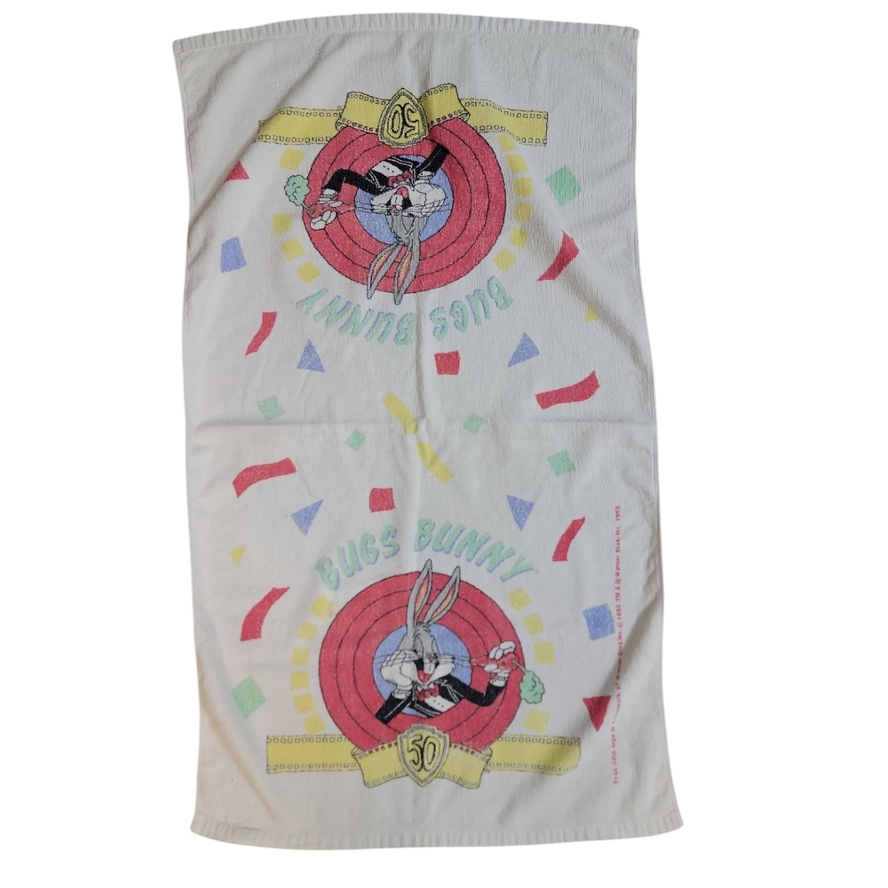 Vintage 1989 Bugs Bunny 50th Anniversary Warner Bros Beach‎ Towel 23x39in